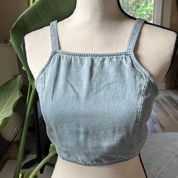 American Eagle Outfitters Tops - American Eagle high neck denim crop tank top